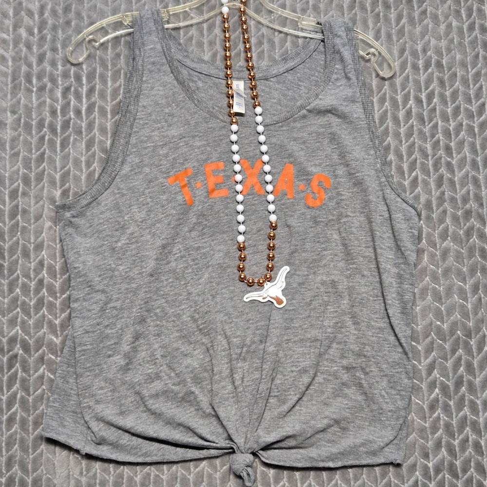 U.S. Apparel Womens Texas Longhorns Tank Top Heather Grey Front Knot Size L